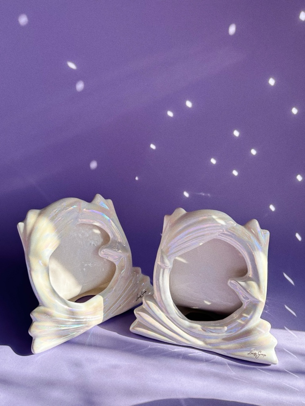 Vintage Pair of Iridescent Pearl White Lady Grace Photo Frames
